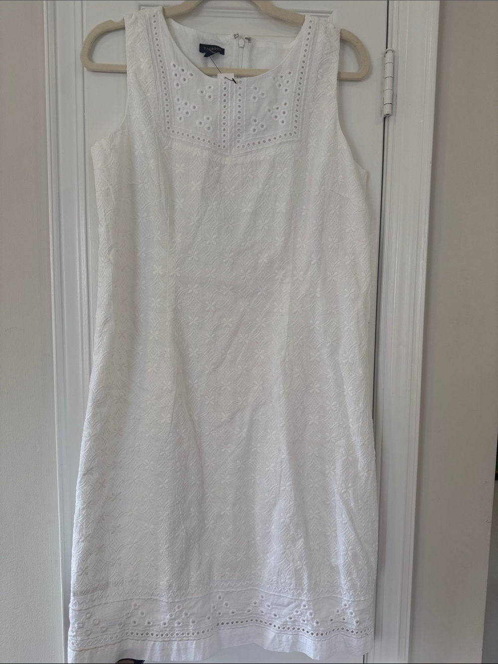 Talbots White Eyelet Trim Sleeveless Shift Dress